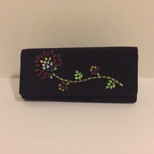 Cache Black and Jeweled Look Cocktail Clutch